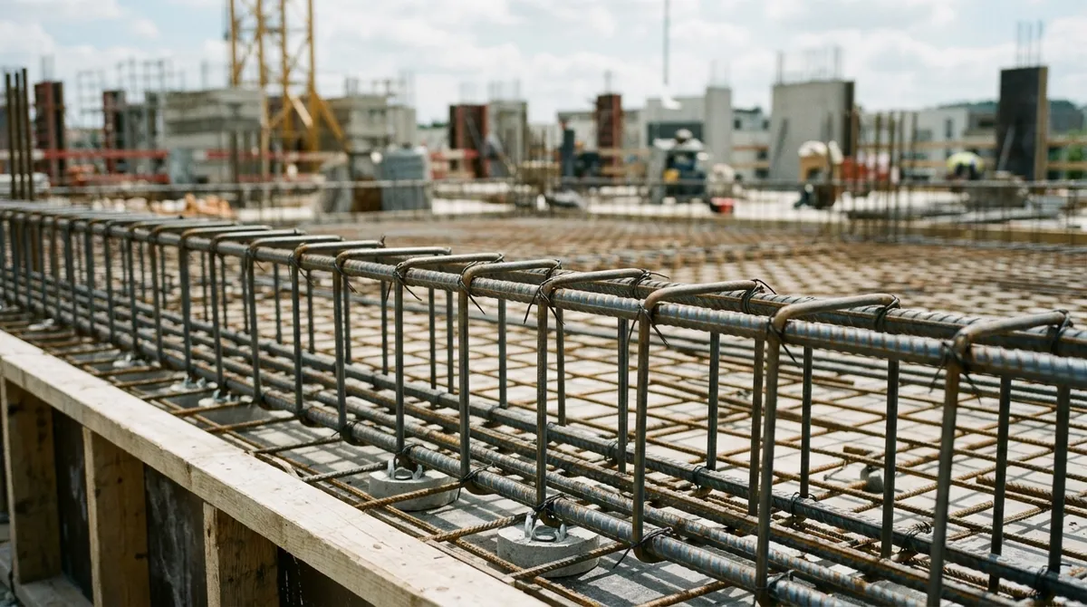 Ferraillage d’une poutre et d’un plancher béton armé avant coulage