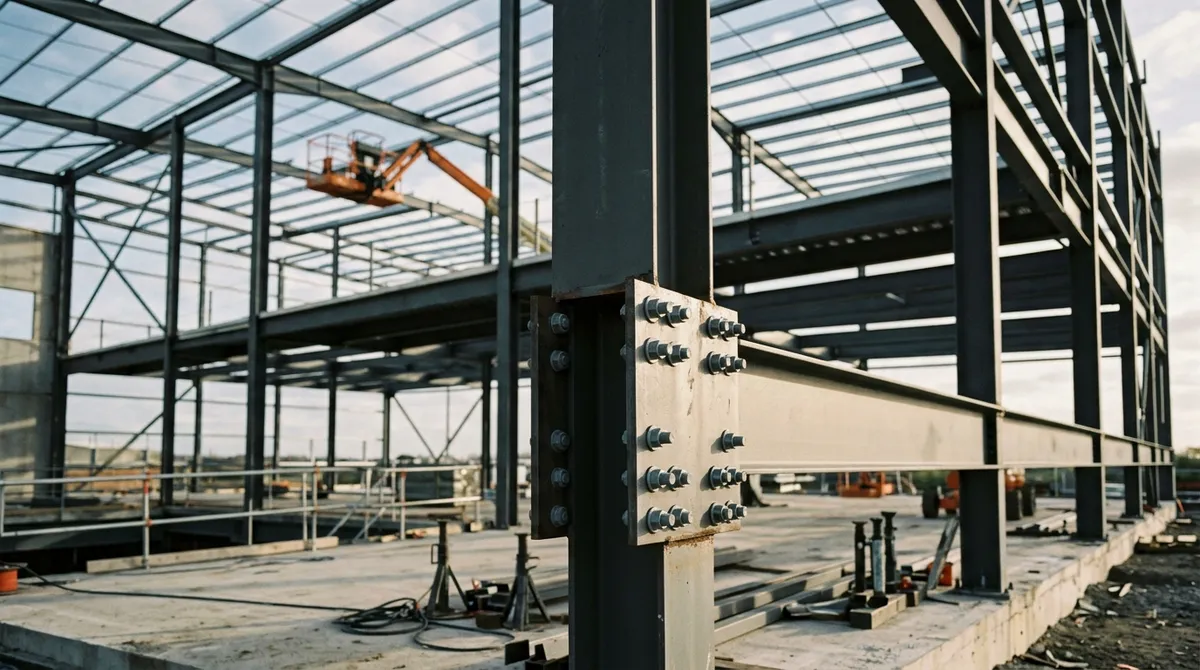 Ossature métallique d’un bâtiment d’activité en construction